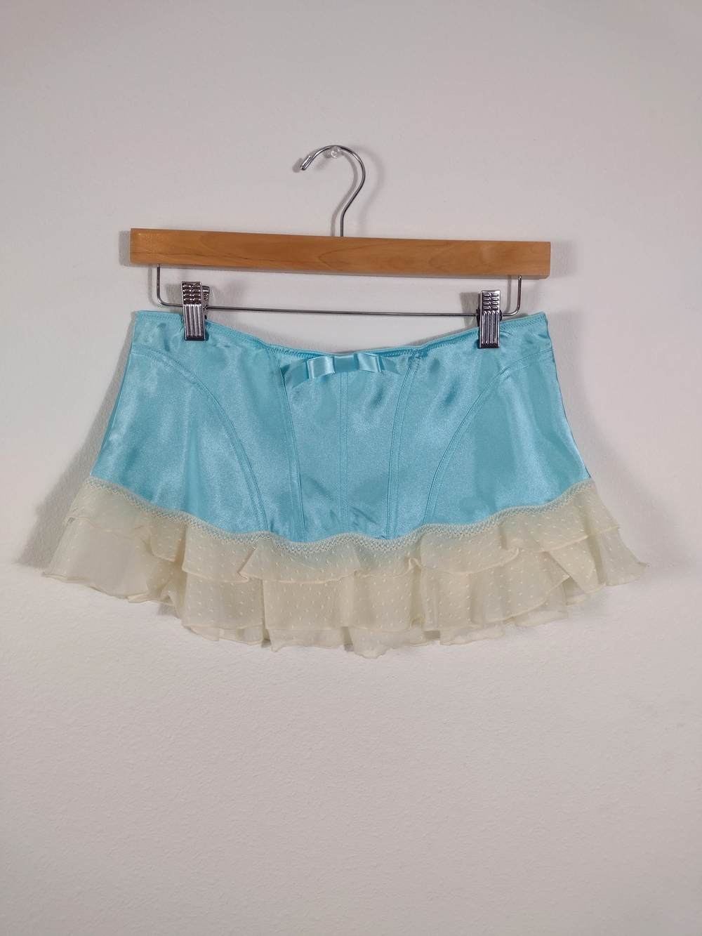 Victoria's Secret Sexy Little Things Y2K Satin Lace Corset Micro Mini Skirt Aqua